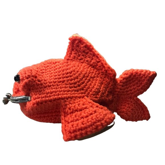 GOLD FISH HAND MADE CROCHET Purse Metal Vintage Frame Kiss Clasp Lock - Picture 9 of 11